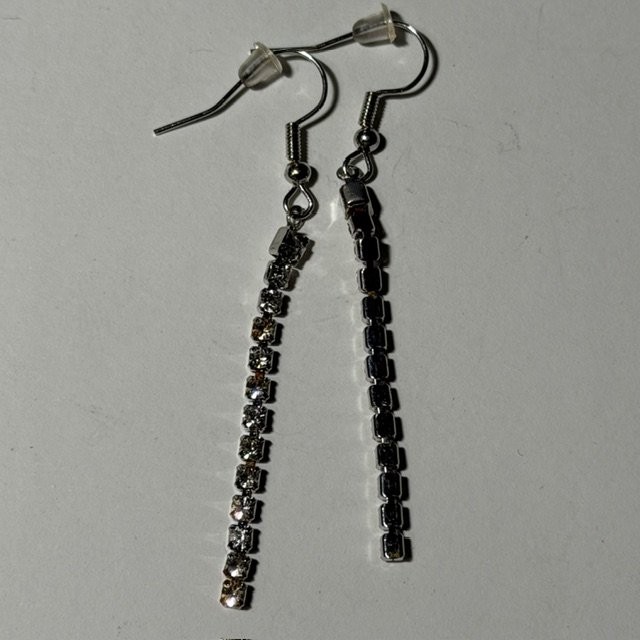Silver Tone Dangle Earrings Rhinestone Drop Sparkle Elegant Girls Fishhook 1.5"