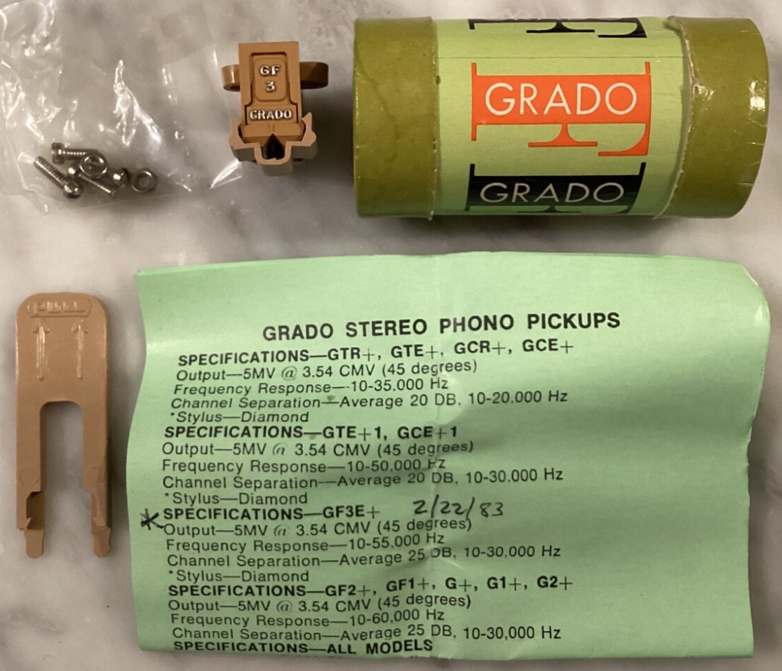 GRADO GF3 CARTRIDGE & GRADO GF3 STYLUS WITH GUARD IN ITS ORIGINAL CARDBOARD TUBE