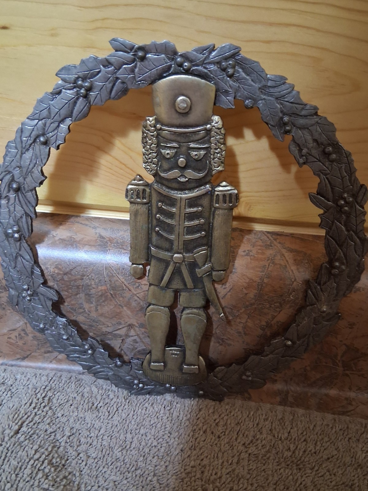 Pewter Holiday Wreath featuring "Nutcracker" Tin Soldier. Abt 6 1/2"H x 6 1/2"W