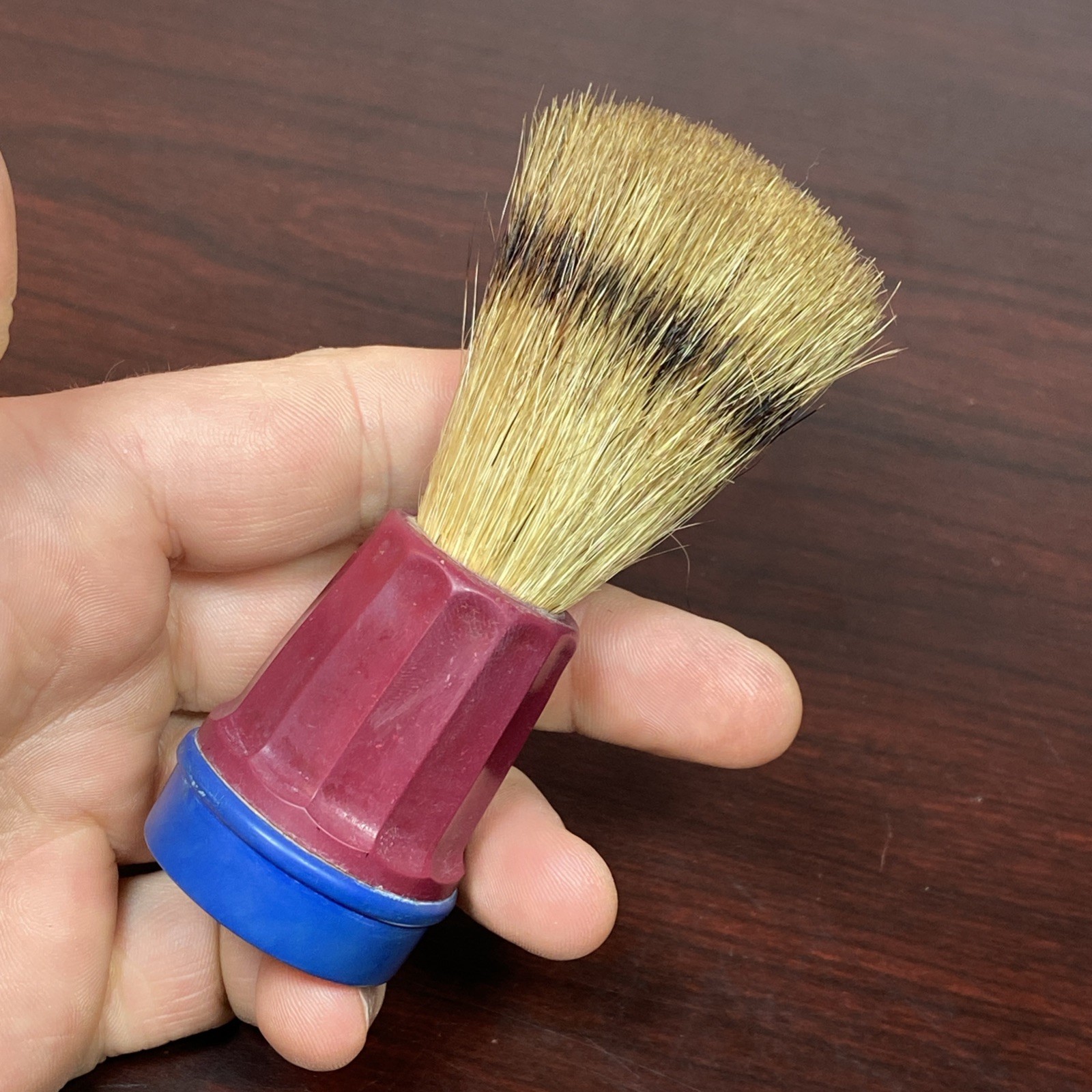 Vintage Made Rite USA Sterilized Shaving Brush  7 Blue & Red 2 Tone Handle AS IS