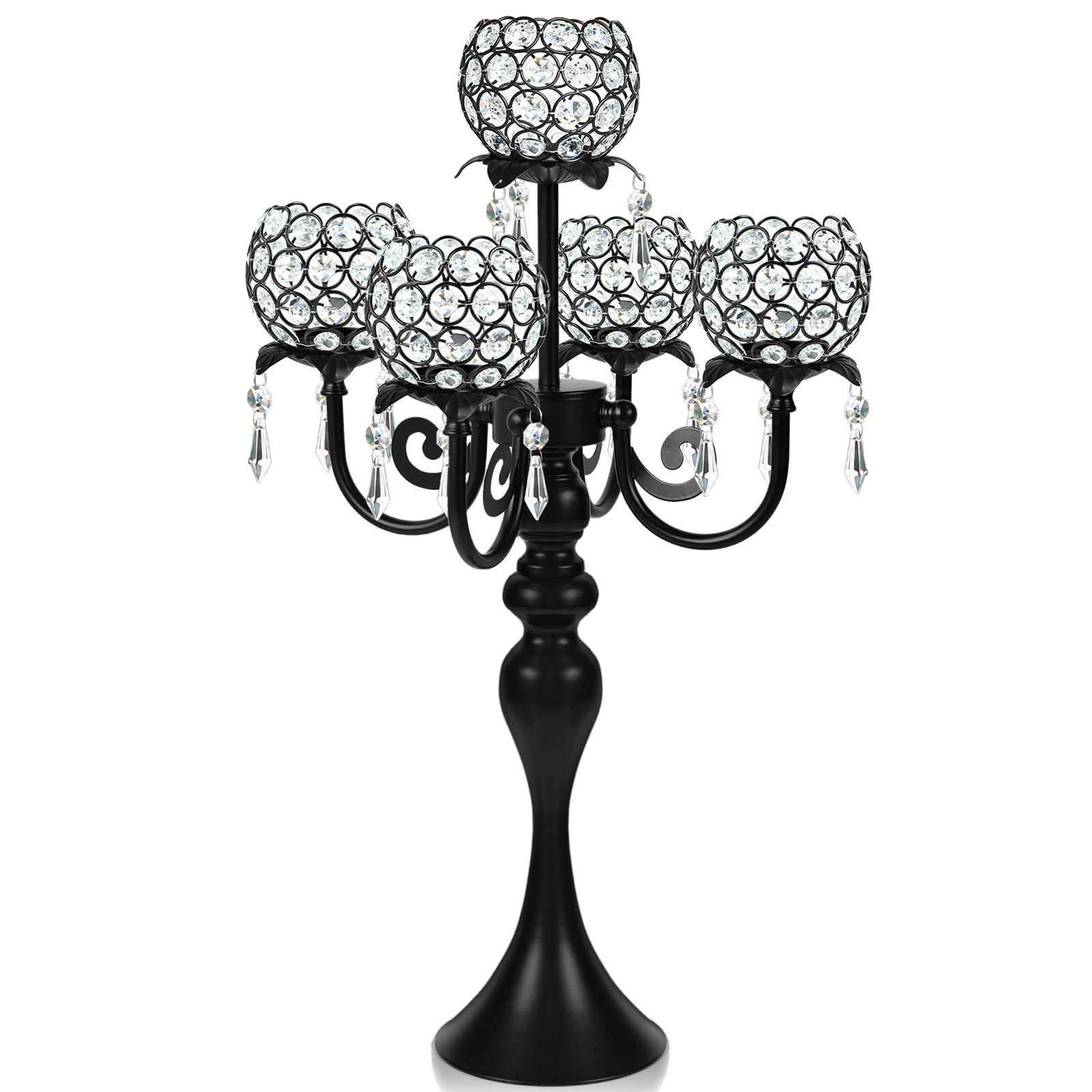 22.5" Black Metal & Crystal Tea Light Candle Holder - Wedding, Party Centerpi...