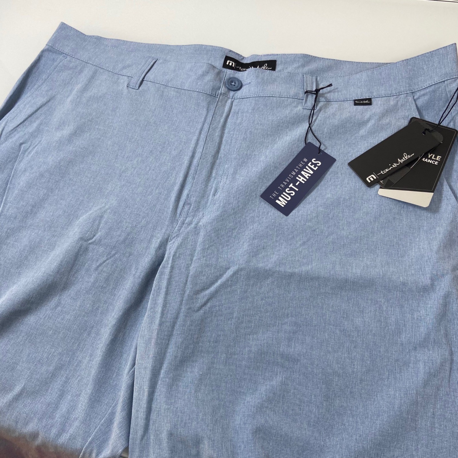 Travis Mathew Men's Size 40 Beck Performance Stretch Golf Shorts Light Blue NEW
