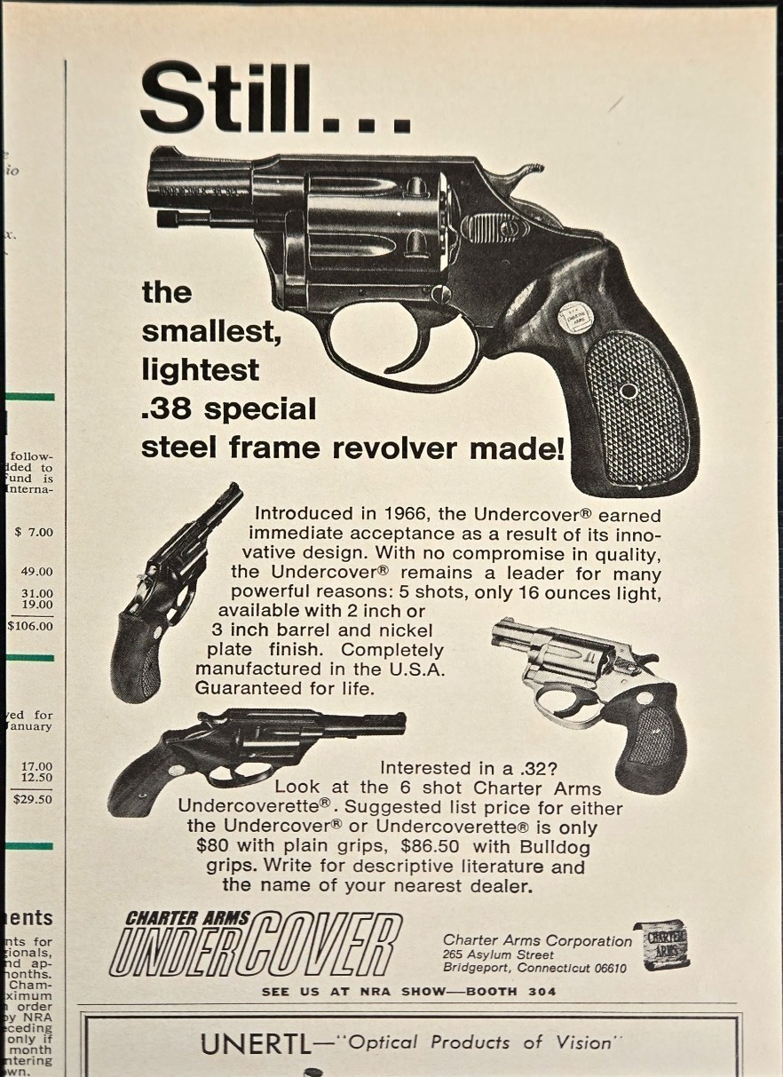 1973 Vintage Charter Arms Print Ad Original Undercover .38 Special Revolver Art