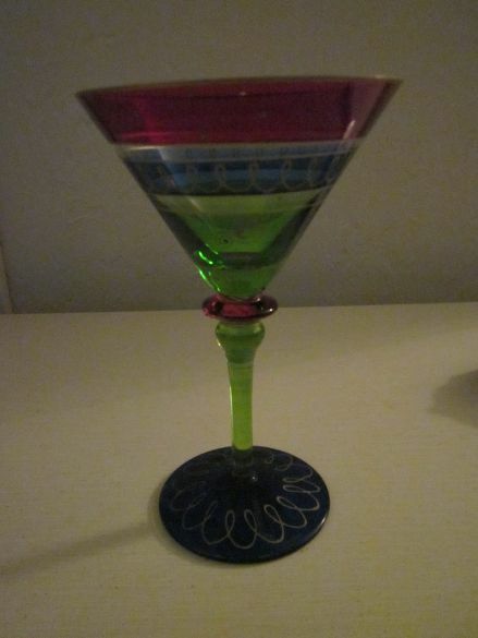 Murano Style Martini Glassware Multi-Colored Hand Painted