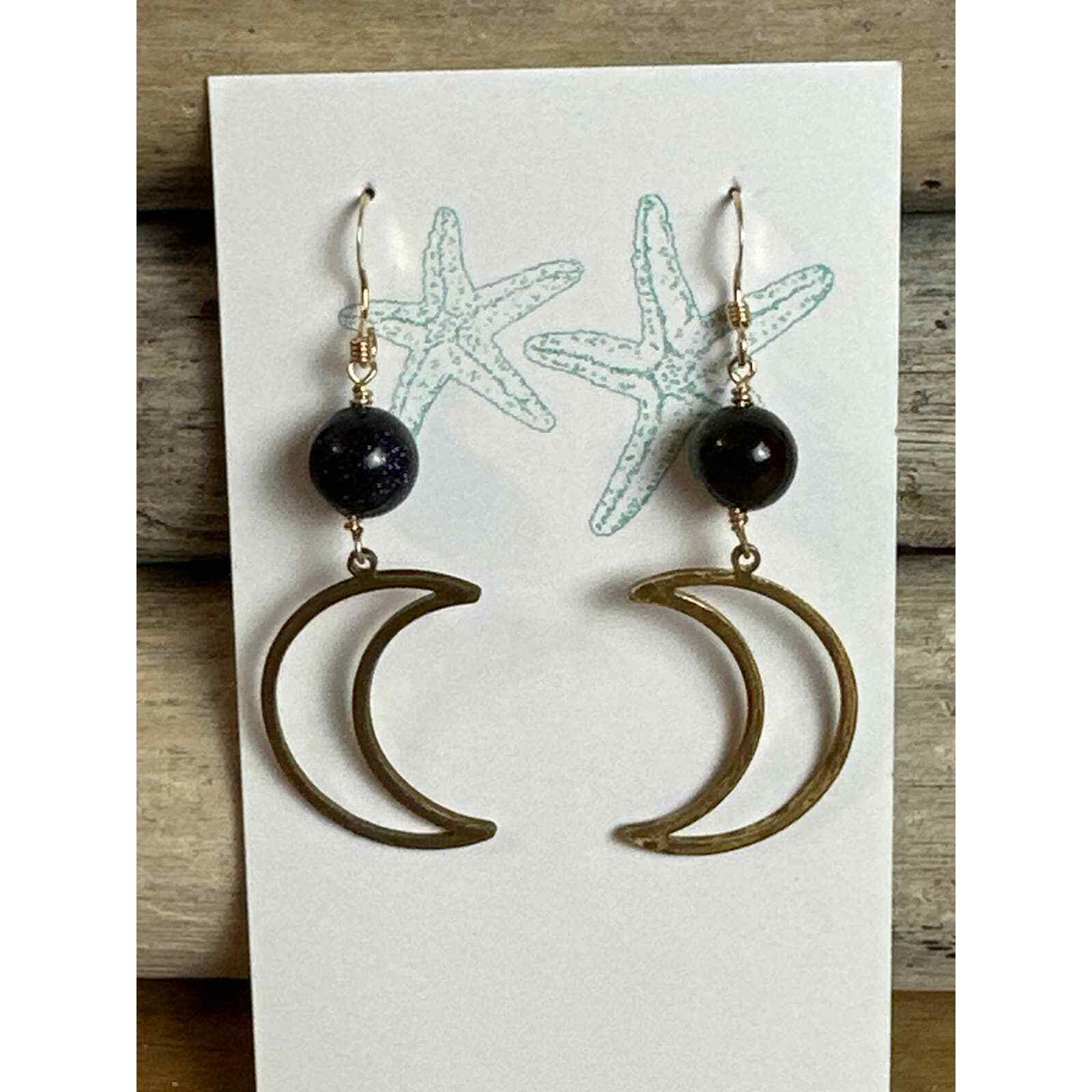 Handmade Crescent Moon Earrings, Gemstone Earrings, Brass Earrings,