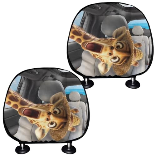 Car Seat Headrest Covers Set 2 Pack Stretchy Vehicle Seat Pillow Funny Giraffe