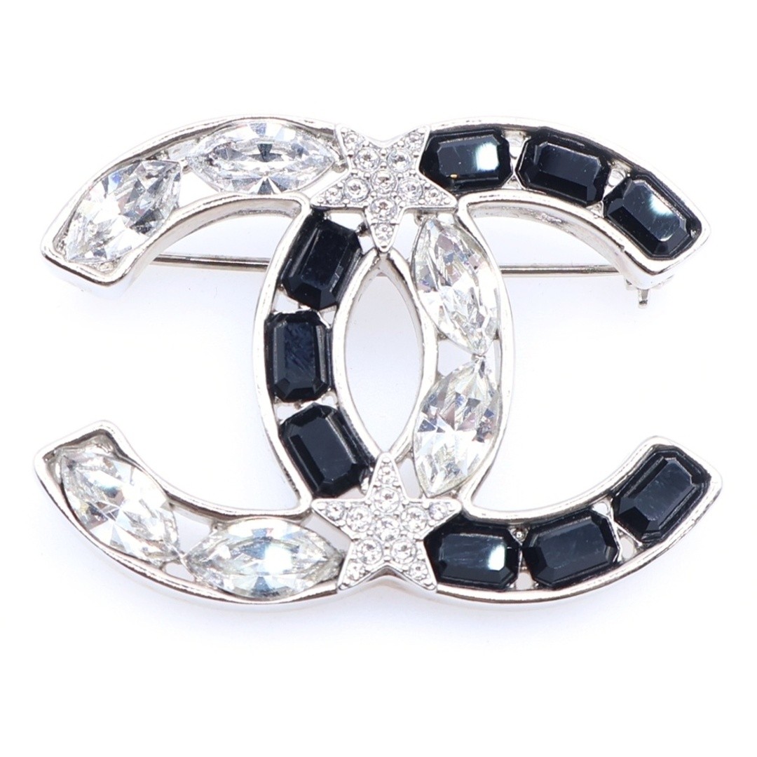 CHANEL Coco Mark Rhinestone Logo Brooch Silver black Used ef1c285fb0804ec0ddd747