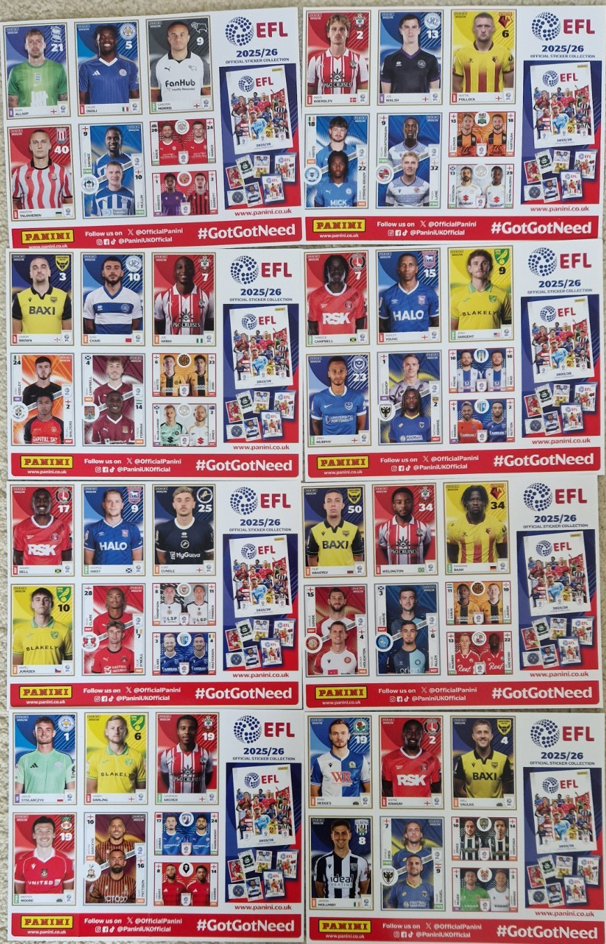 Panini EFL 2026  Stickers - 8 Sheets - 48  Stickers
