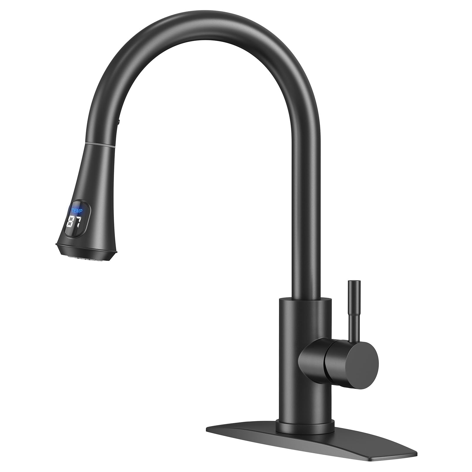 Black LED Kitchen Faucet with Pull Down Sprayer, High Arc Single Handle Moder...
