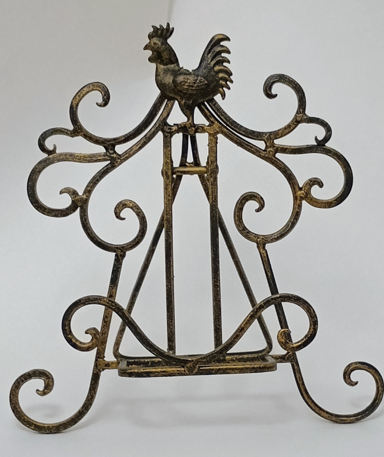 Vintage Metal Easel Cookbook Holder Display Stand Chicken Design Scrolled Style