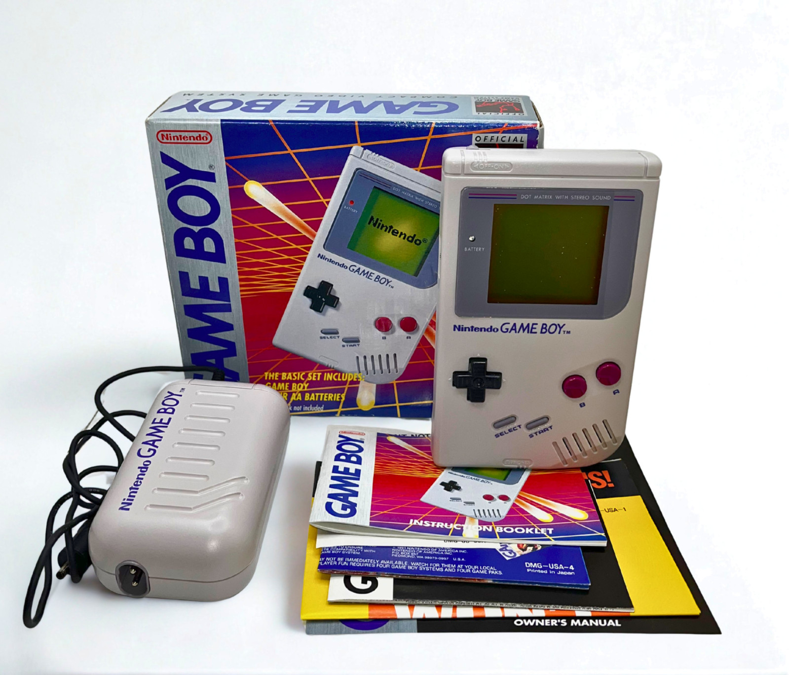Nintendo Game Boy DMG-01 1992 NOB Complete Box Manual AC Adapter Tested
