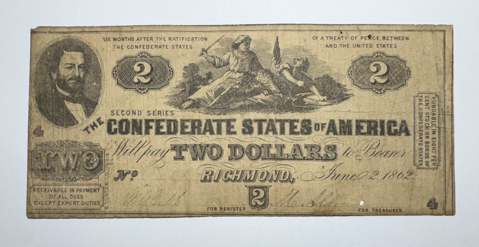 1862 $2 Confederate States of America T-42