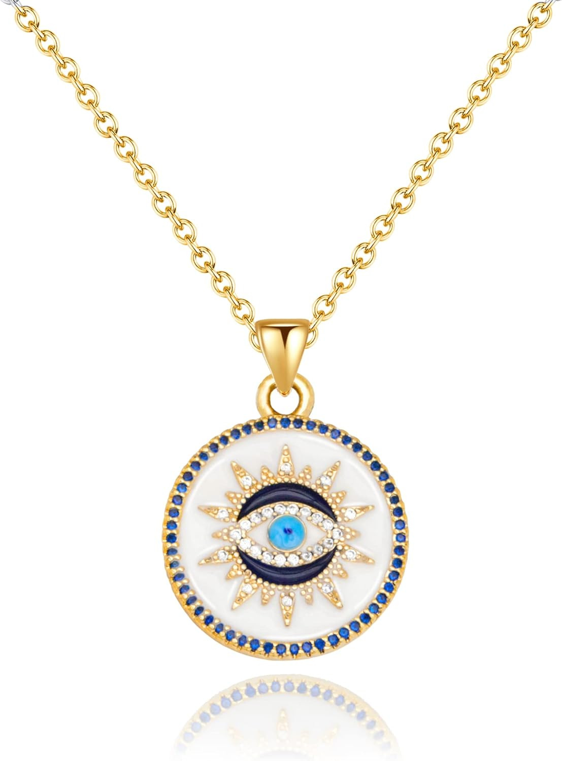 Evil Eye Gold Protection Necklace, Handmade Evil Eye Jewelry for Women, Ojo Turc