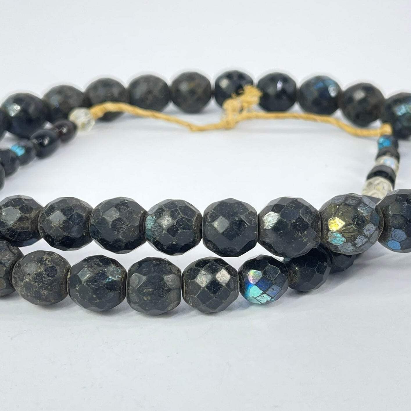 Iridescent Faceted Graduated Bohemian Black Trade Beads 30 Inch