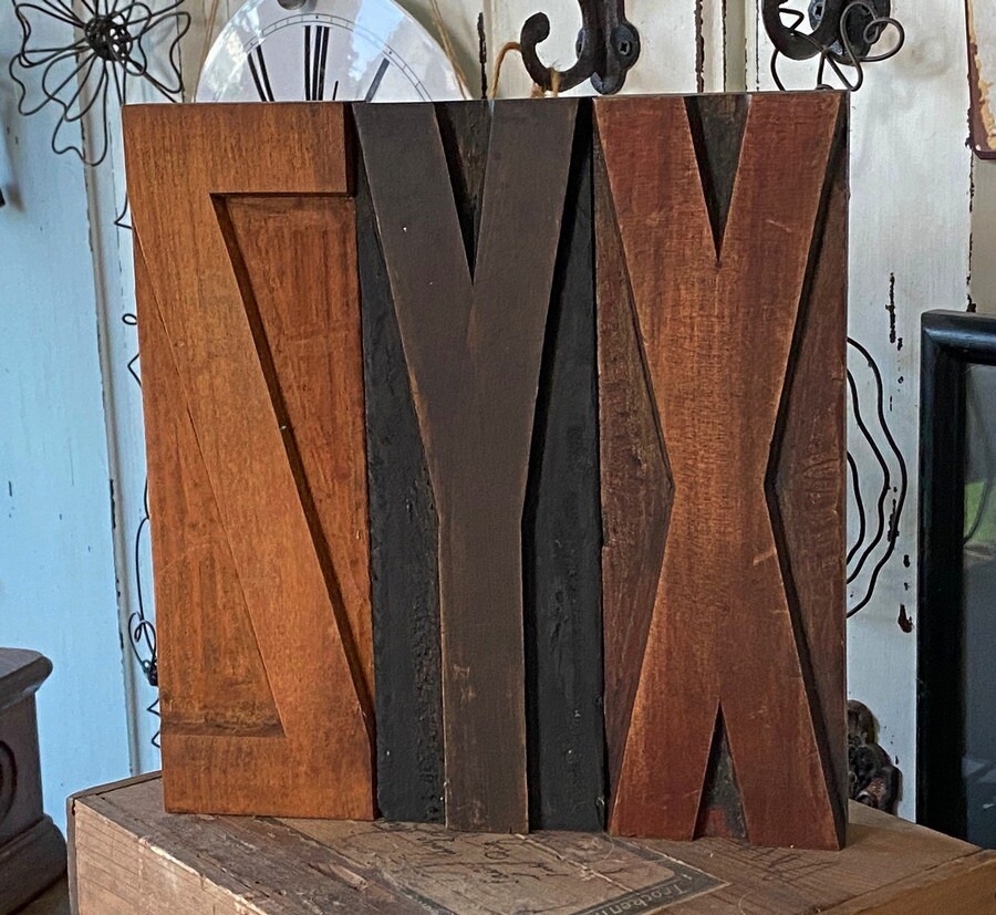 XYZ wood type wooden printing blocks letterpress typography old vintage printer~