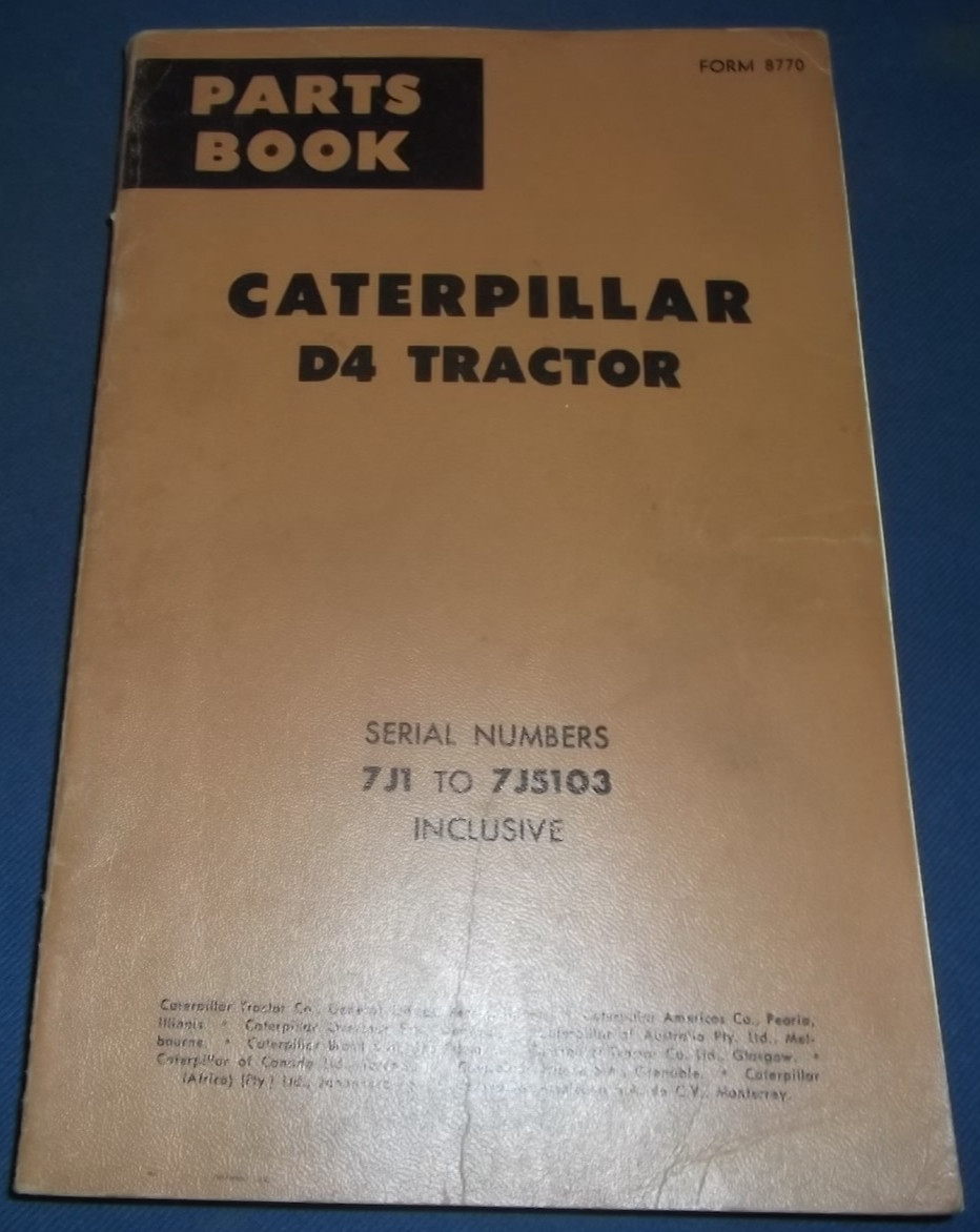 CAT CATERPILLAR D4 CRAWLER TRACTOR DOZER PARTS BOOK MANUAL S/N 7J1-5103