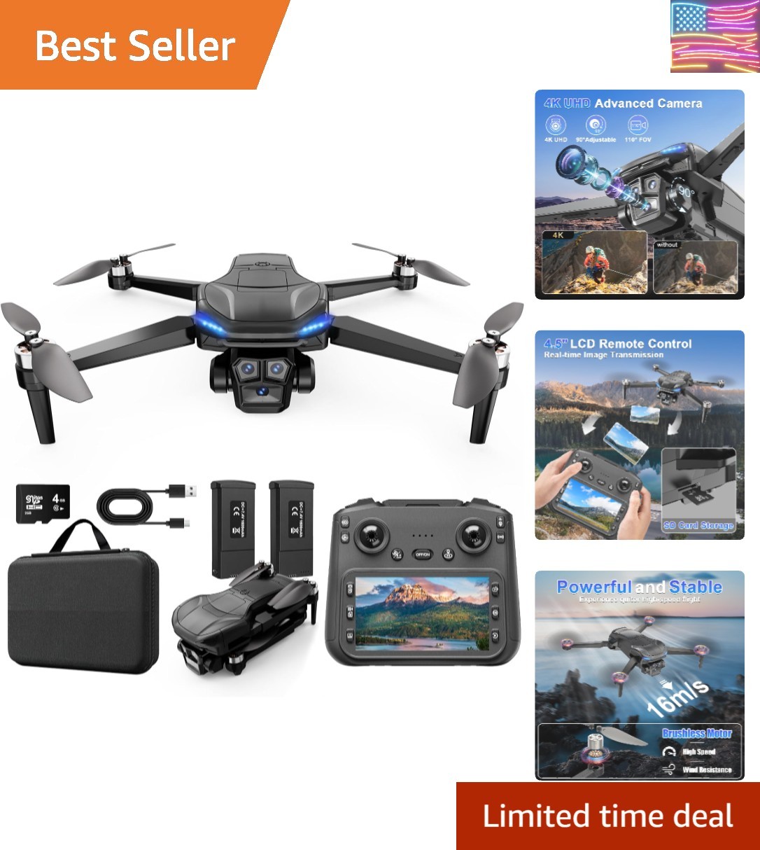 4K GPS Drone with Camera for Adults with 4.5” HD Screen Controller, Brushless...