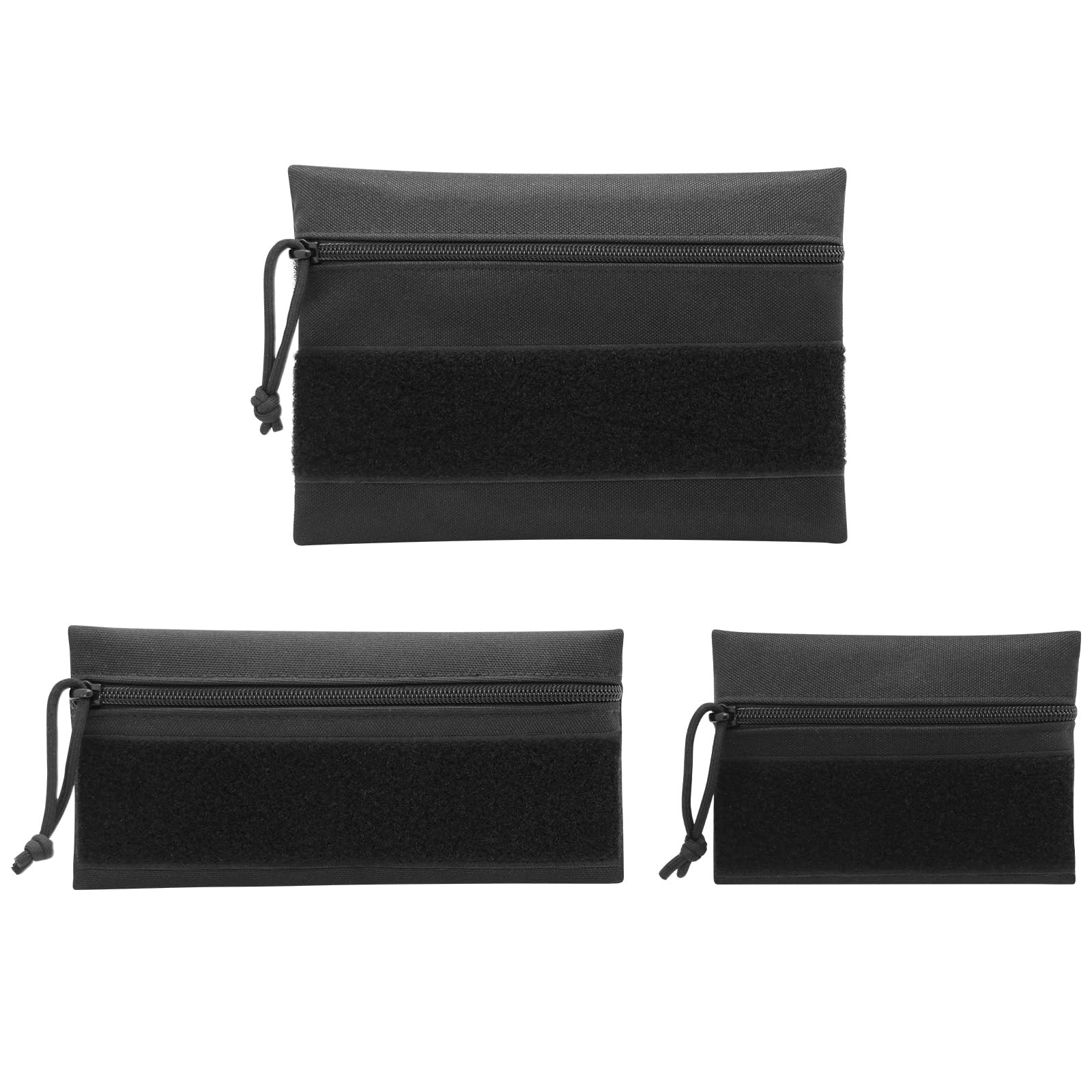 AOUTACC 3Pcs Tactica Zipper Pouch with Hook 21*14CM, 20*10CM, 15*10CM, Black 