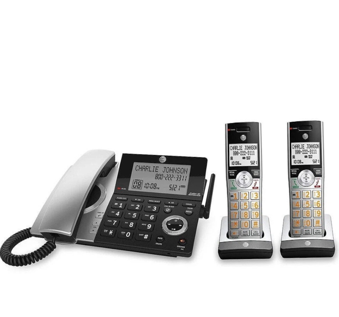 AT&T CL84207 2 Handset Corded/Cordless Phone, Answering System, Smart Blocker