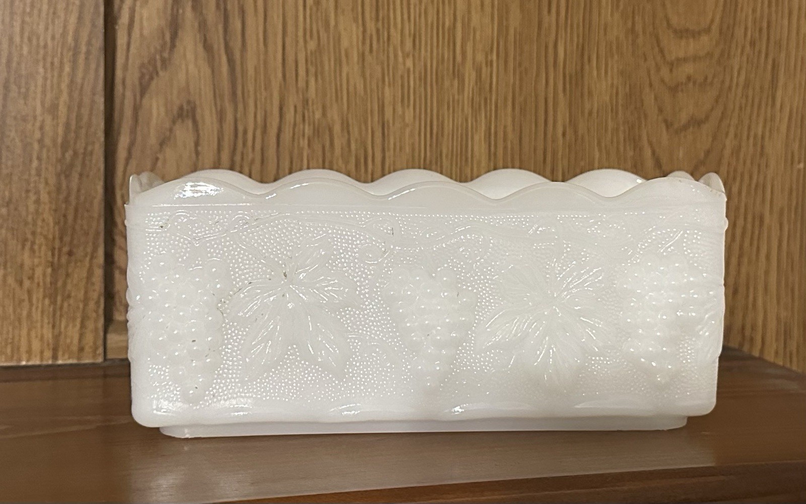 Vintage Fire King White Milk Glass Grape and Leaf Rectangular Dish