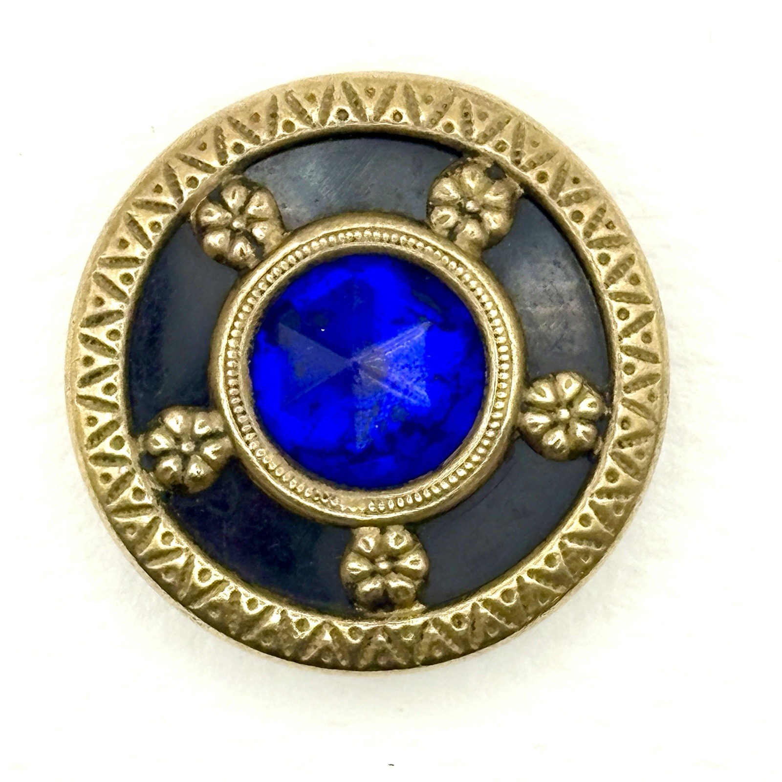 Antique Victorian, Brass Cobalt Glass Celluloid Composite Button 30 mm