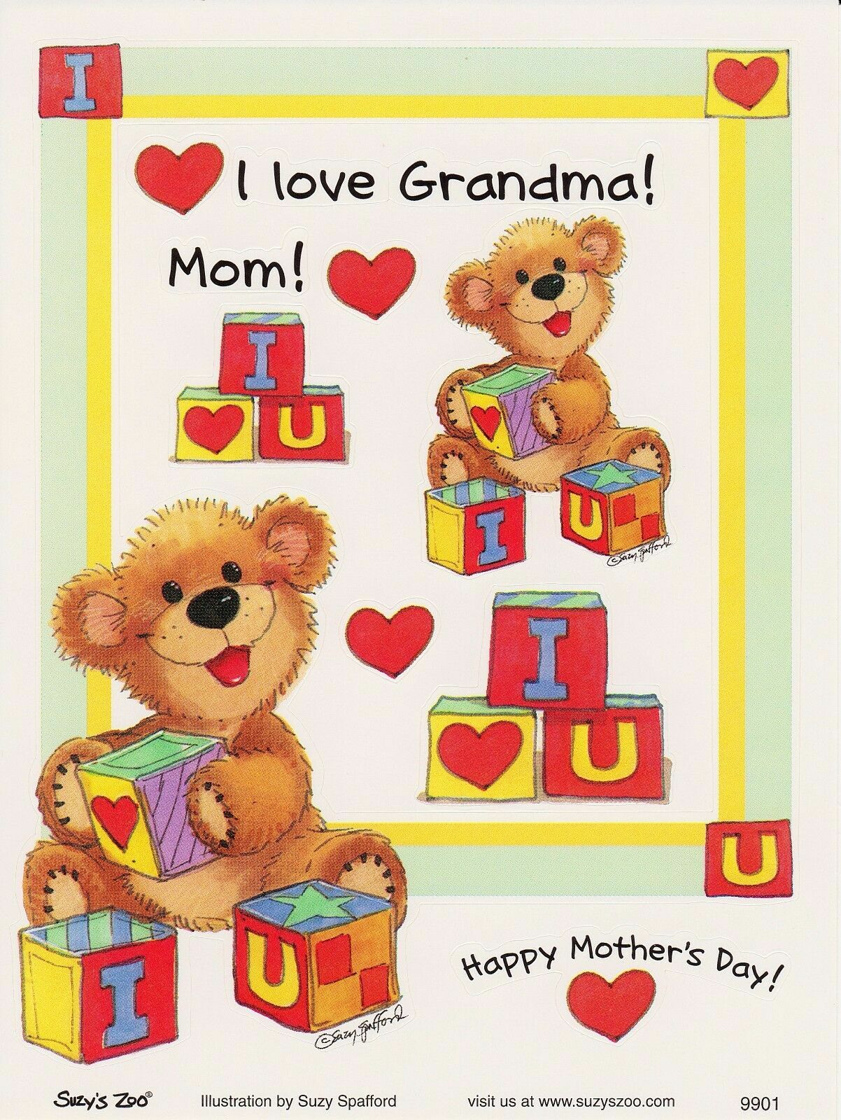 Suzys Zoo Stickers 25 Sheets Happy Mothers Day I Love You Grandma Boof