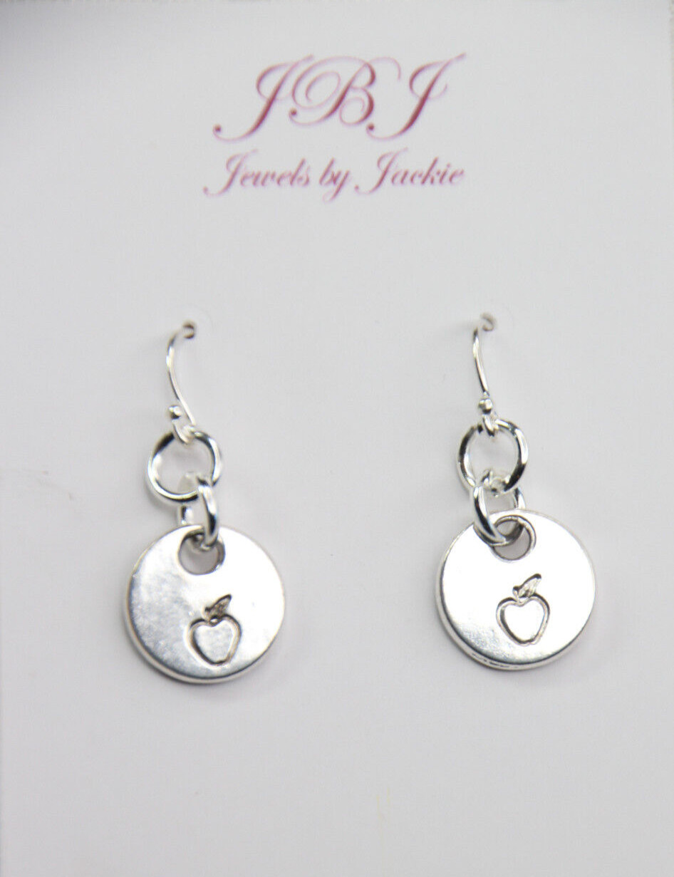 Apple Charm Earrings 925 Sterling Silver Hooks Pewter Charms 1" teacher gift