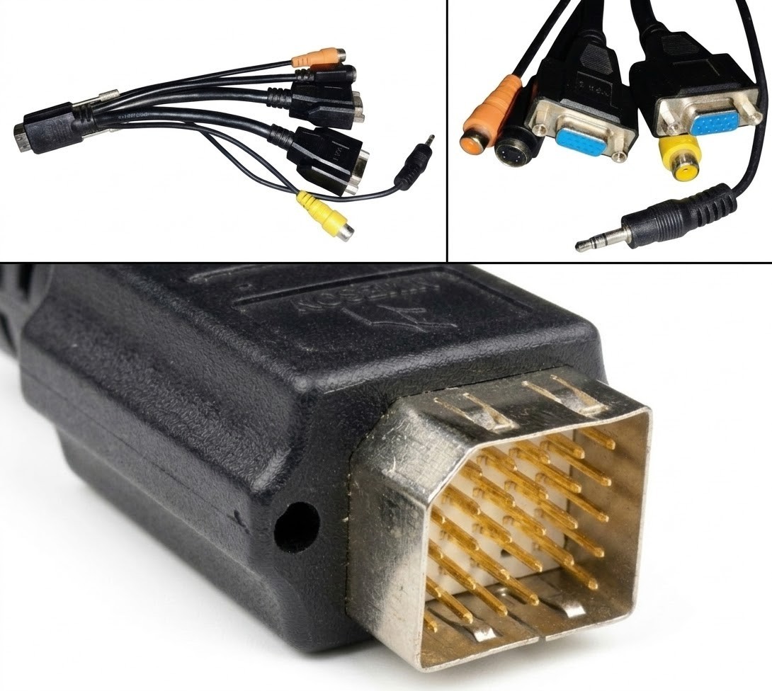 NOS ATI AIW 6110015300 Dual VGA S Video Output Cable 9600 9800 X800 X1900 28-Pin