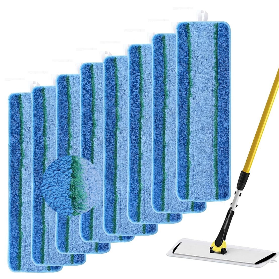 Upgraded Replacement Microfiber Mop Pads for 8 Pads, Upgrades Blue 8pack 