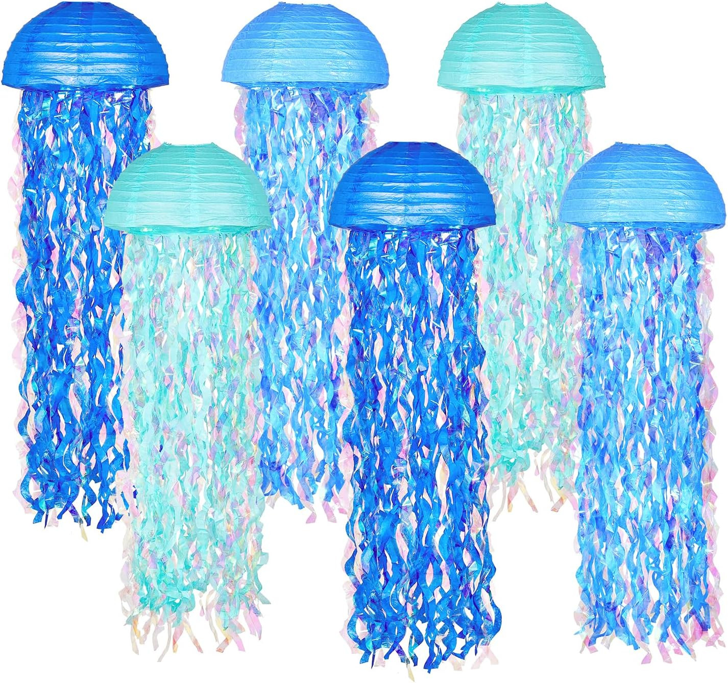 10" Blue Hanging Jellyfish Paper Lanterns - under the Sea Party & Mermaid Birthd