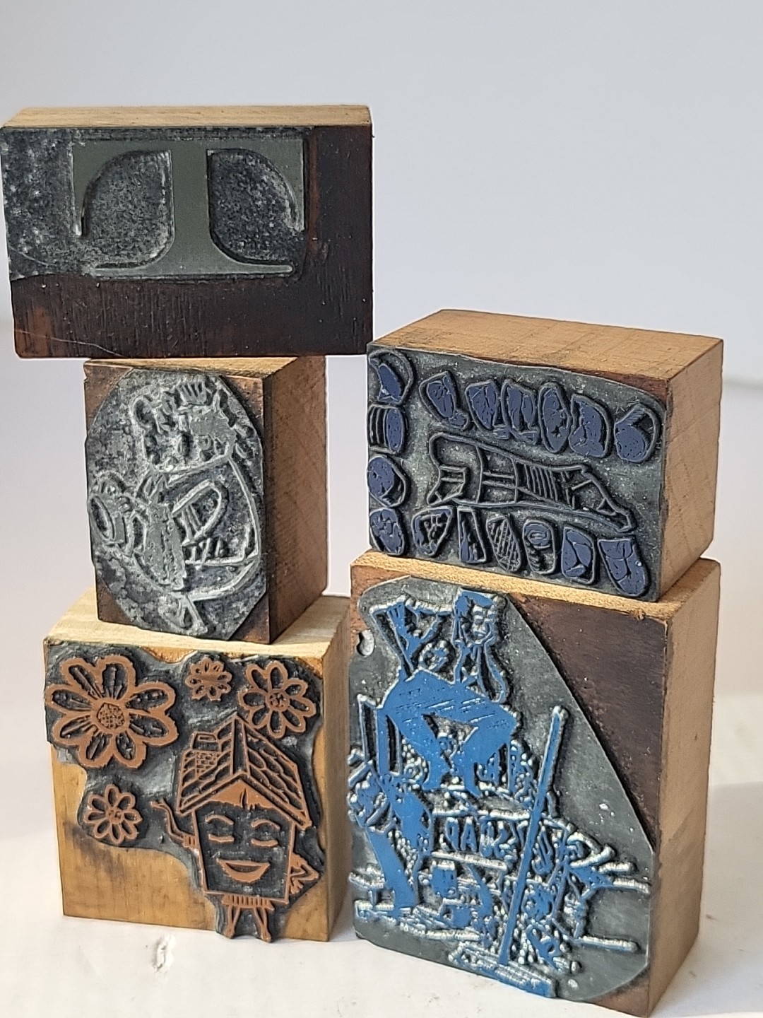 Lot Of 5 Antique Newspaper Print Blocks