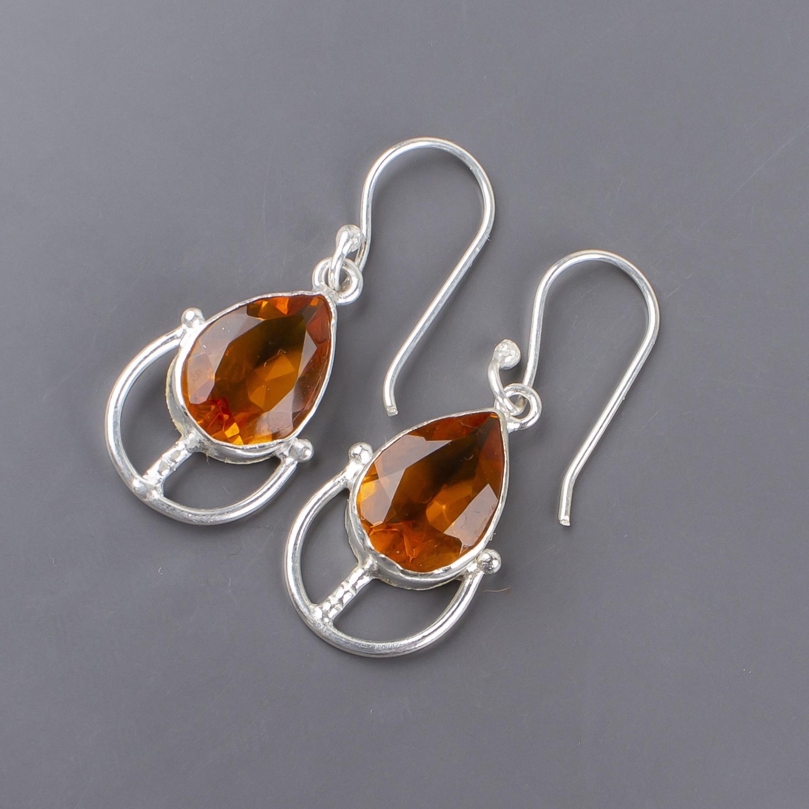 925 Silver Pear CITRINE Channel Set Dangle Drop Mother Wedding Earrings Jewelry