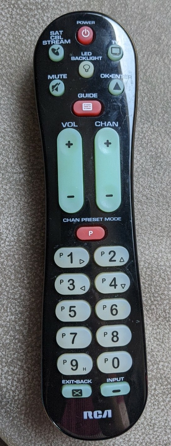 RCA Universal Remote Control TV Satellite Cable Stream Black RCRPS02GR R25394