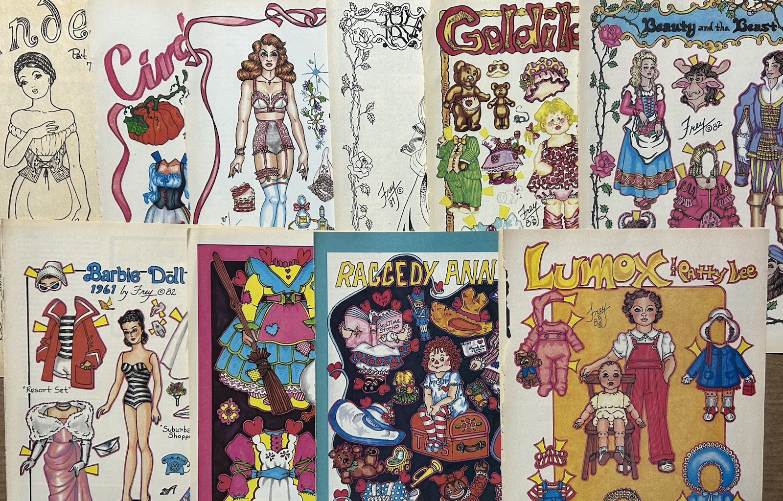 Several Pat Frey Paper Doll Pages from National Doll World Magazine, 1979-1983