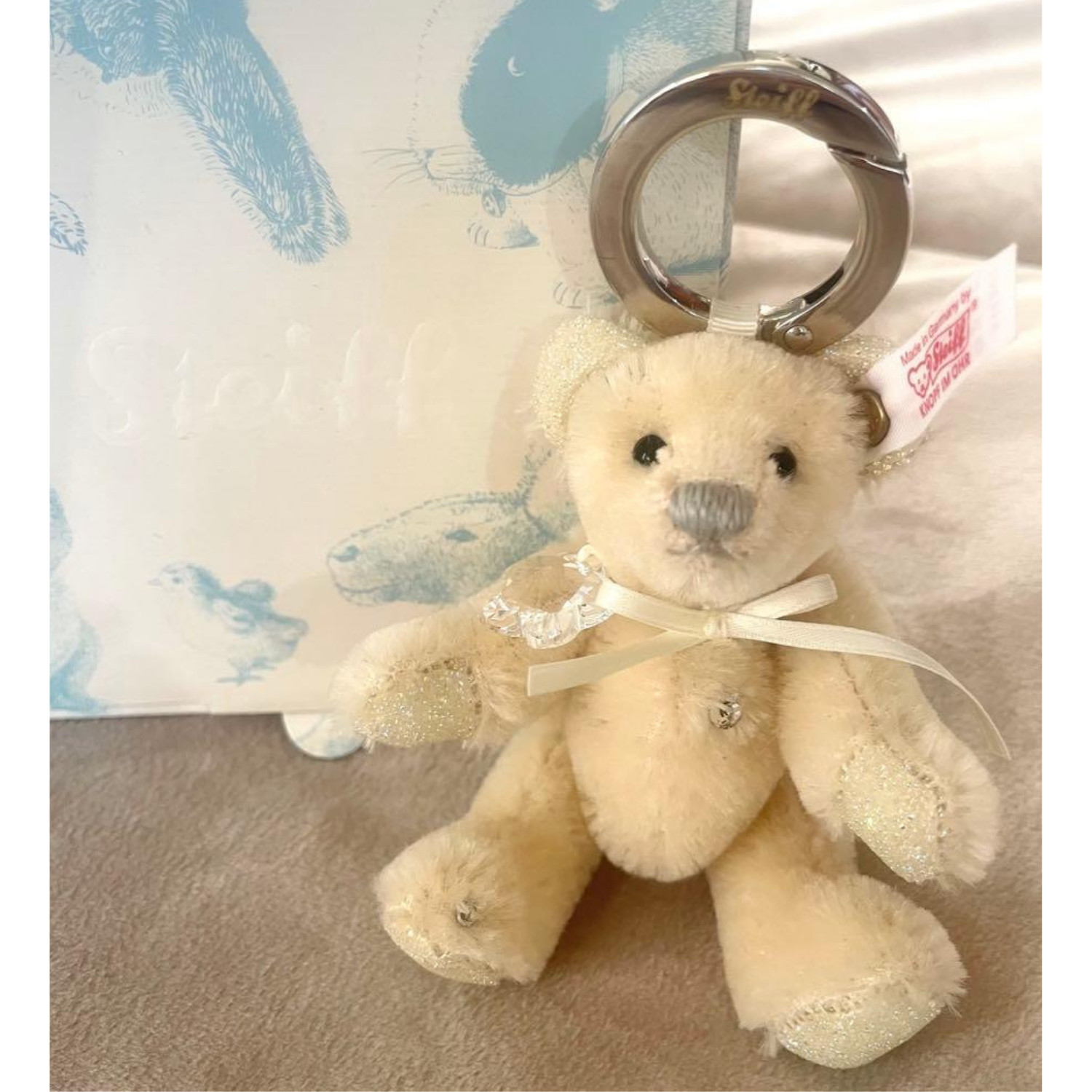 Steiff x Swarovski Crystal Mini Teddy Bear Key Ring Bag Pendant 4 inch Rare