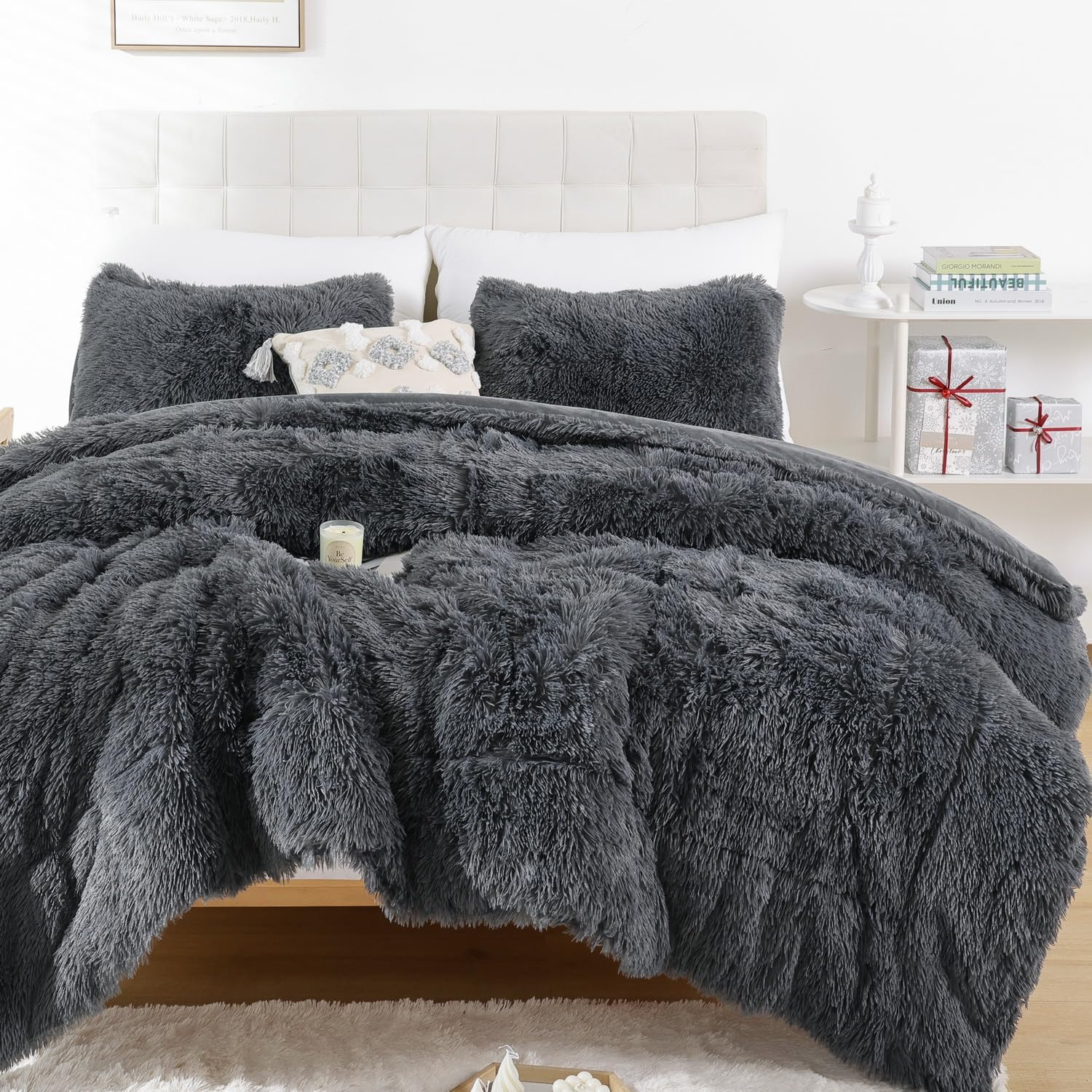 Fluffy Queen Comforter Set, Faux Fur Comforter Set Queen Size, Luxury Fuzzy Bedd