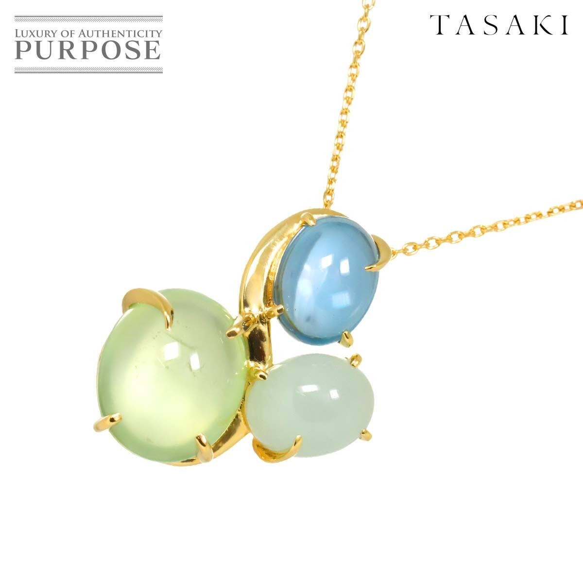 TASAKI Prehnite Blue Topaz Quartz Necklace 50cm K18 YG Yellow Gold 750 TASAKI Pe