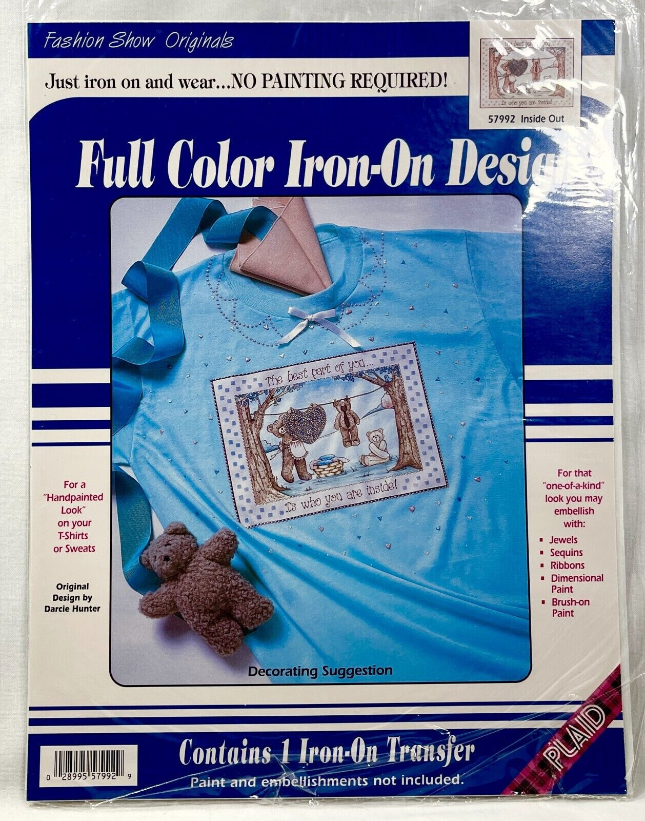 NEW 1990s Plaid Inside Out 57992 Iron-On Fabric Transfer Fashion Teddies 11599