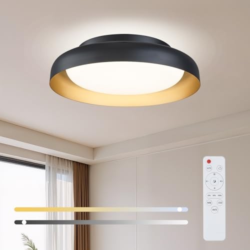  Flush Mount Ceiling Light Fixture, Led Dimmable 24w Black and Gold,12Inch,1PK