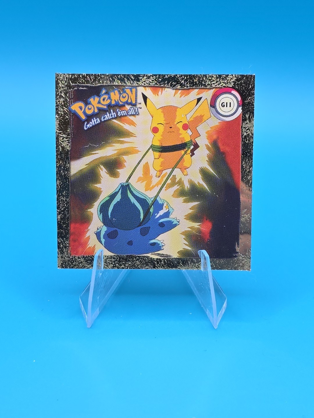 Bulbasaur & Pikachu G11 - NEAR MINT POKEMON ARTBOX SERIES 1 GOLD HOLO STICKER
