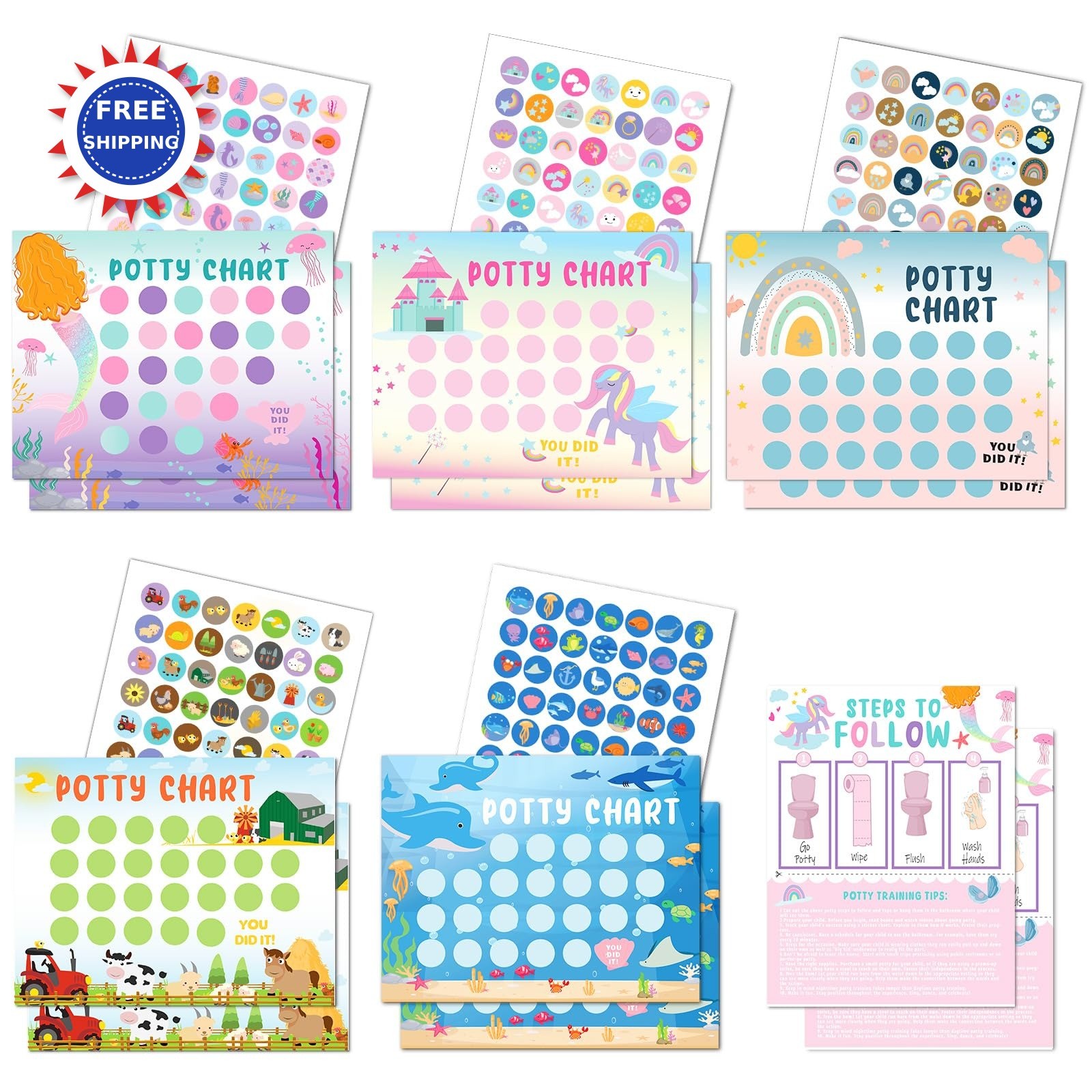 Potty Training Chart for Toddler 5 Fun Styles 17 PCS Girls with 315 Stickers