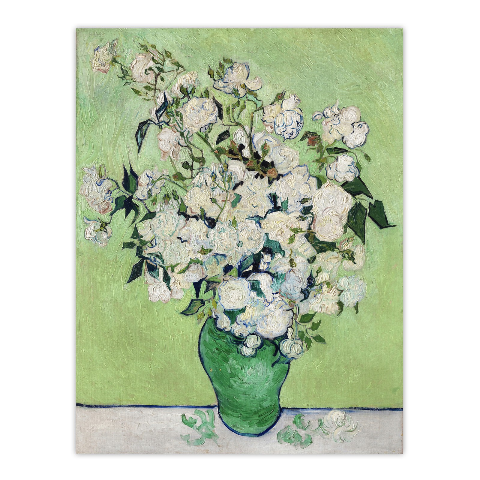 White Roses In Green Vase Van Gogh Vintage Wall Art Print Poster