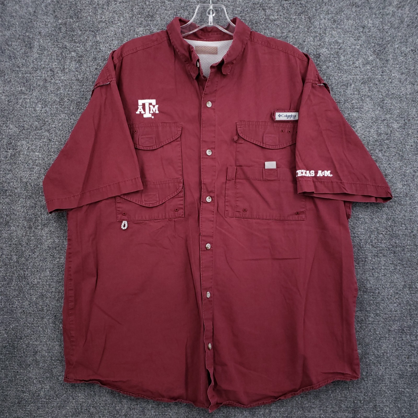 Columbia Texas A&M Aggies Shirt Mens XL Red PFG Short Sleeve Button Up Fishing