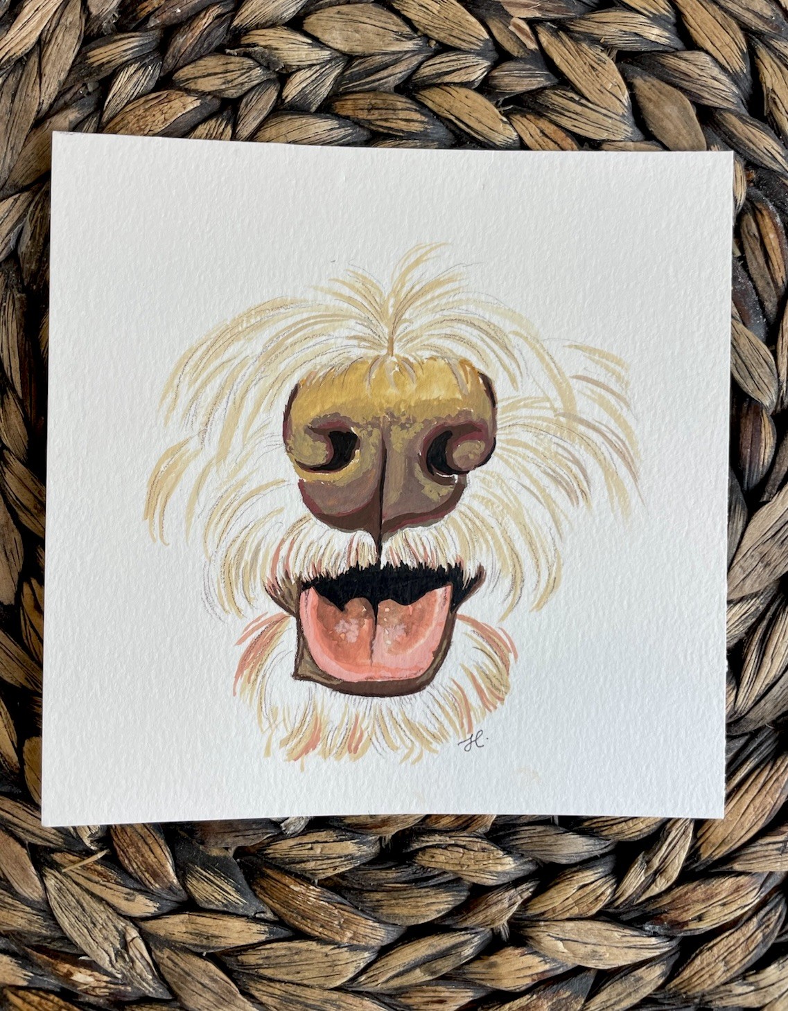 6”x6” Original Dog Nose and Mouth Gouache Painting Illustration Art 