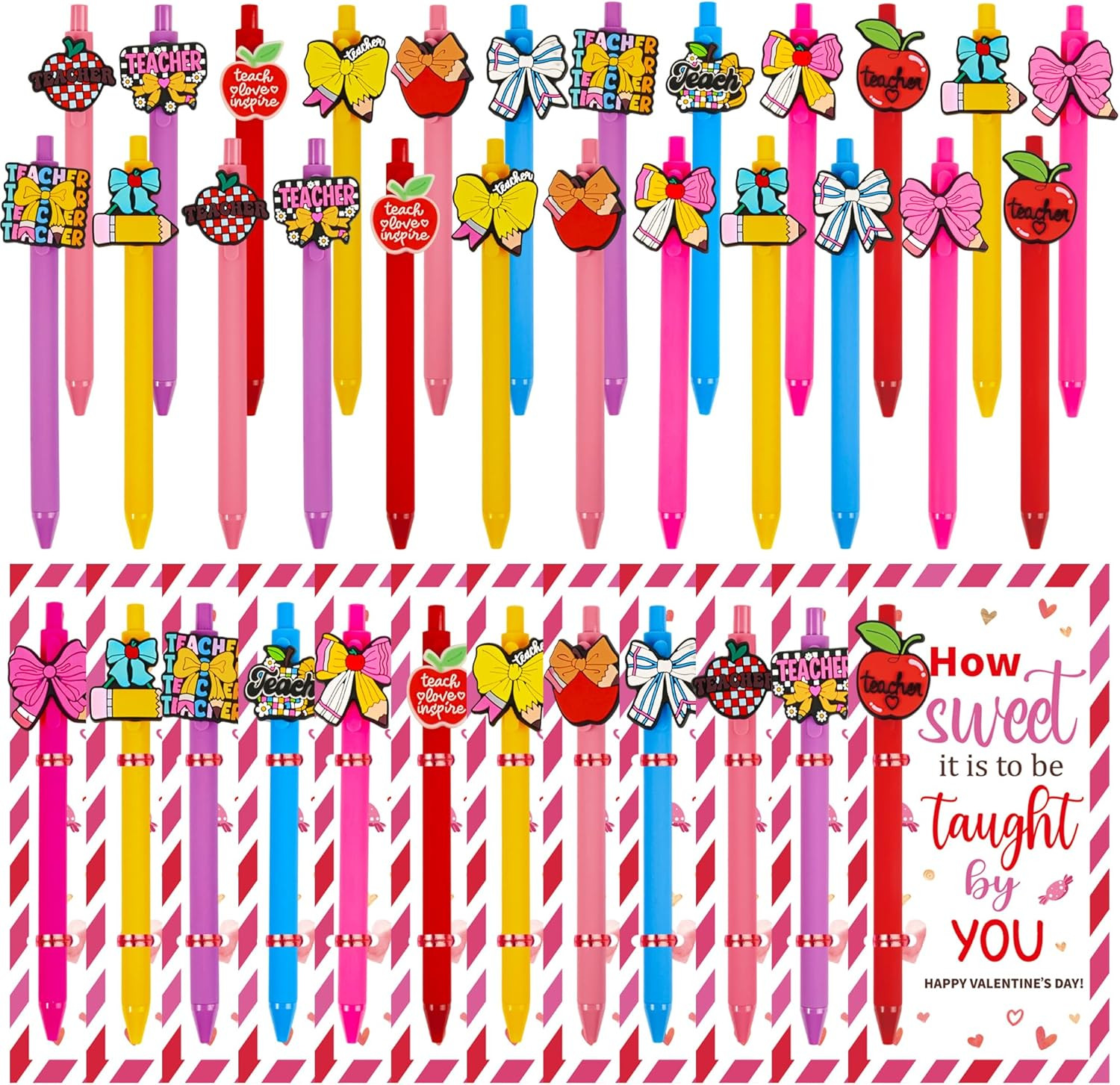 48 Pcs Valentine'S Day Teacher Gifts Cute Fun Ballpoint Pens with Bookmark Kawai