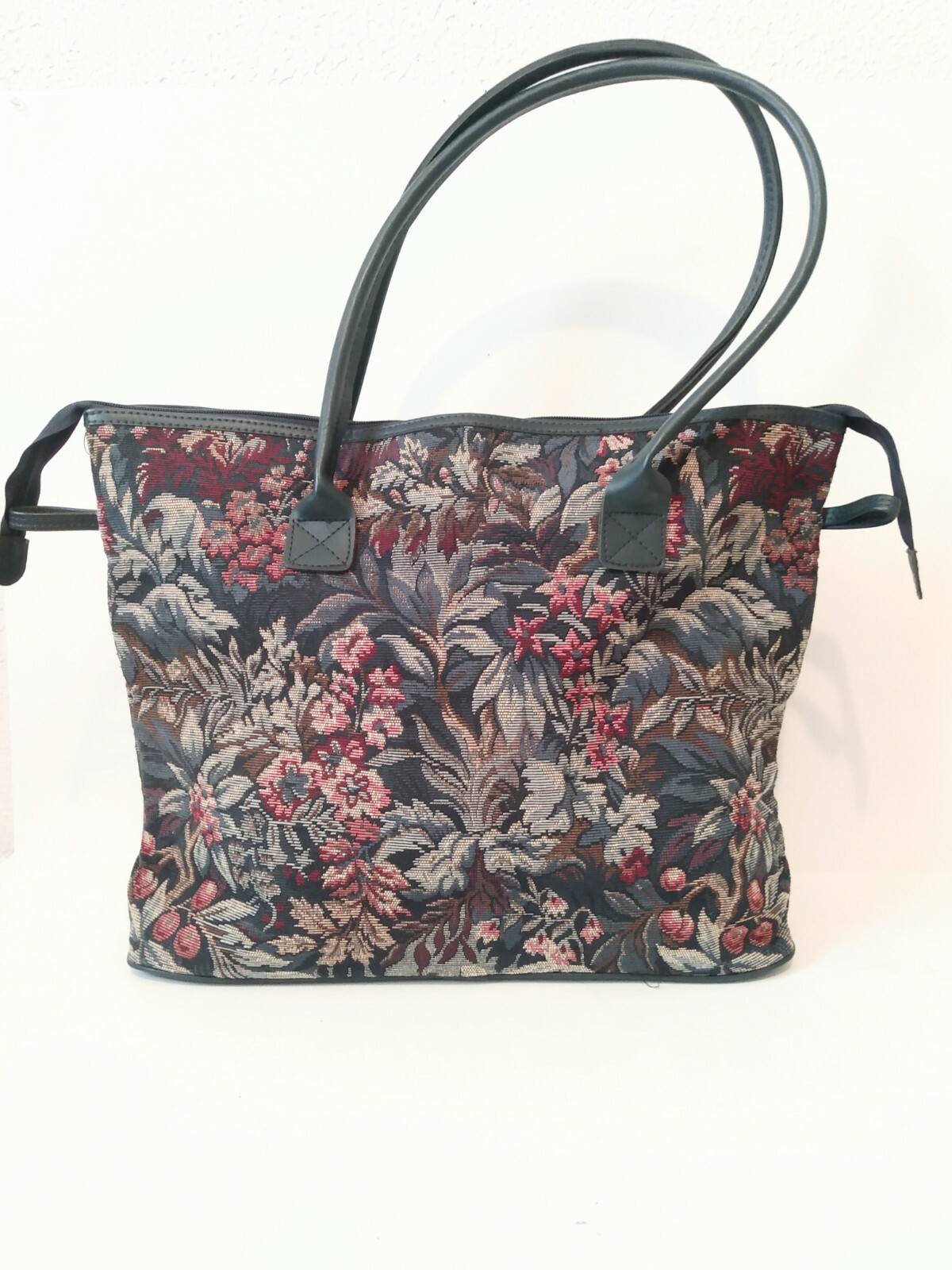 Atlantic Women Green Red Floral Print Zip Double Handle Tote Shoulder Travel Bag