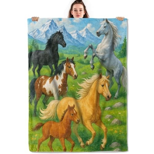 Majestic Horse Meadow Throw Blanket, Lightweight Warm 60x50 Inch Horse02