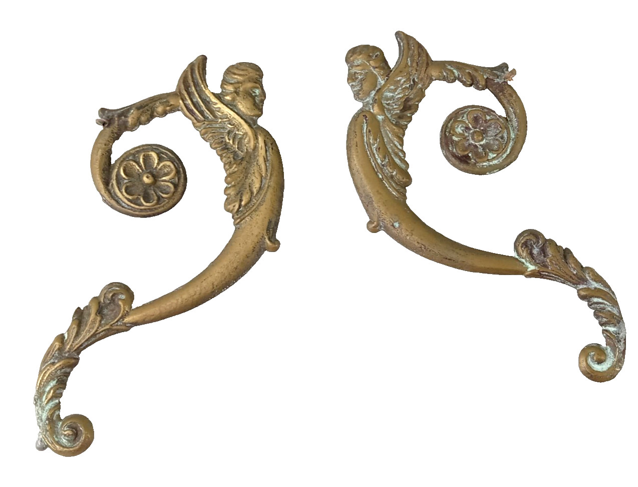 Antique Victorian Art Nouveau Winged Lady Brass Architectural Embellishment