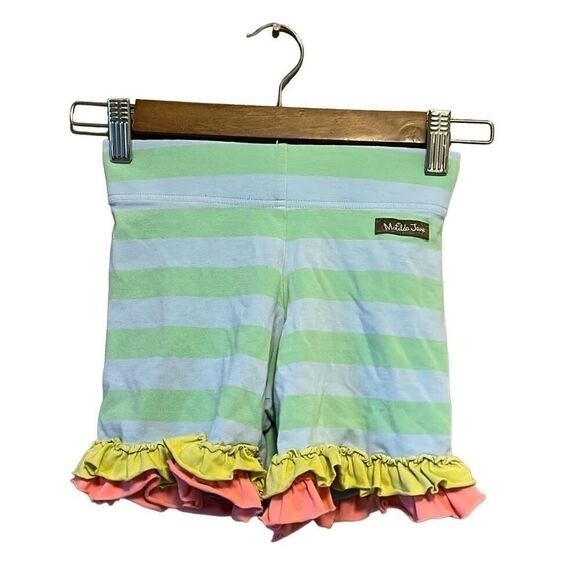 Matilda Jane Striped Ruffle Shorts Girls Size 10 Green Blue Pink Excellent