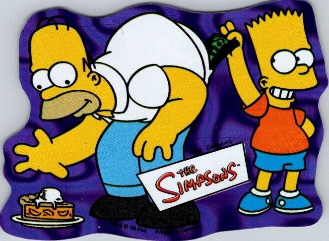 1998 Fox The Simpsons Bart Homer  Vending Machine Sticker Prism 3 1/4"